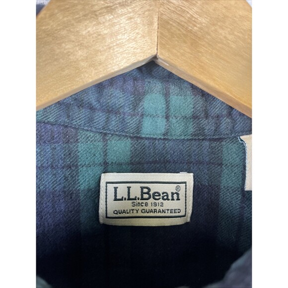 LL Bean Men’s Button Up Flannel Shirt Green/Blue Tartan Plaid Size LT Large Tall - Picture 2 of 7